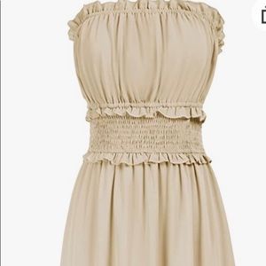 Khaki casual strapless Womens dress with elastic waist. Light and comfortable.